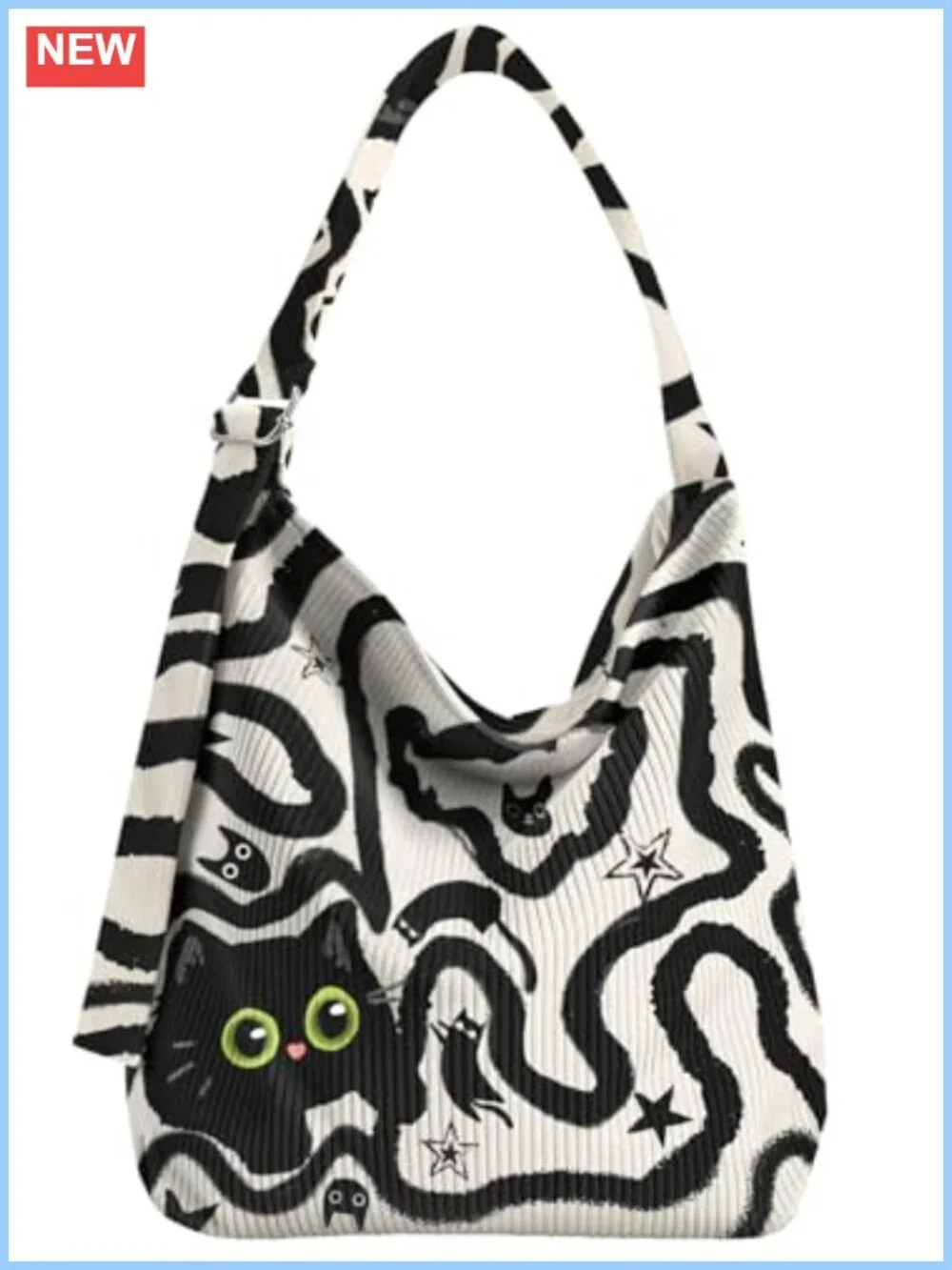 Corduroy Hobo Bag Large Zipper Tote Shoulder Handbag Adjustable Strap
